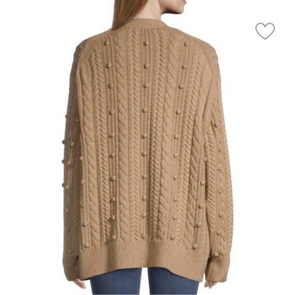 White & Warren Cardigan Bobble Stitch Size M Merino Wool Tan Cable Knit Camel - Picture 4 of 12